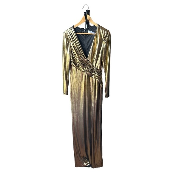 NWOT  leena for Mac Duggal Metallic Long Sleeve Gown - Picture 2 of 9